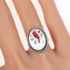 sz5 Vintage Zuni sterling redbird inlay ring - Estate Fresh Austin