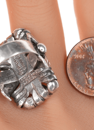 sz5 William Spratling silver ring with aztec pattern - Estate Fresh Austin