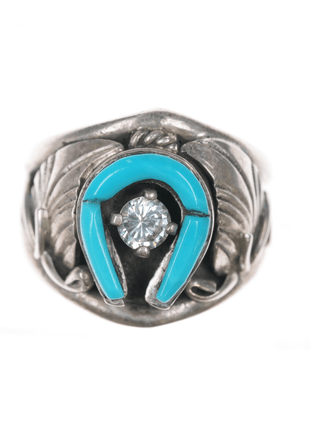 sz5.25 1980's S Ray Navajo Sterling, turquoise, cz ring - Estate Fresh Austin