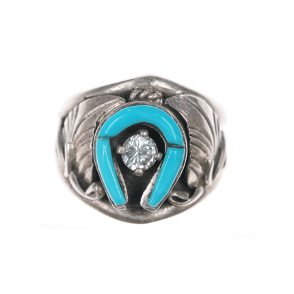 sz5.25 1980's S Ray Navajo Sterling, turquoise, cz ring - Estate Fresh Austin