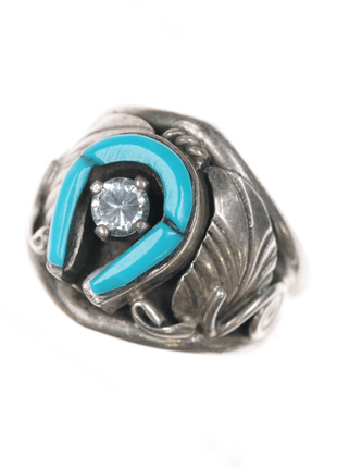 sz5.25 1980's S Ray Navajo Sterling, turquoise, cz ring - Estate Fresh Austin