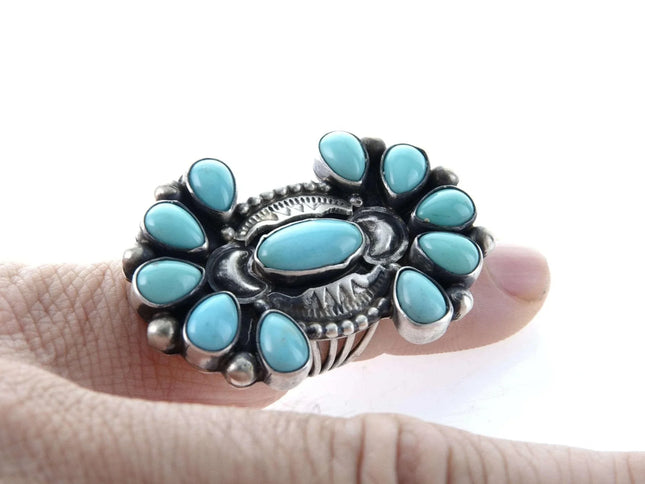 sz5.25 Kathleen Chavez Navajo Sterling and Sonoran Turquoise Ring - Estate Fresh Austin