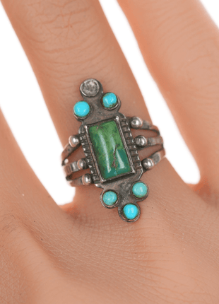 sz5.5 20's - 30's Zuni Whirling log silver and turquoise ring - Estate Fresh Austin