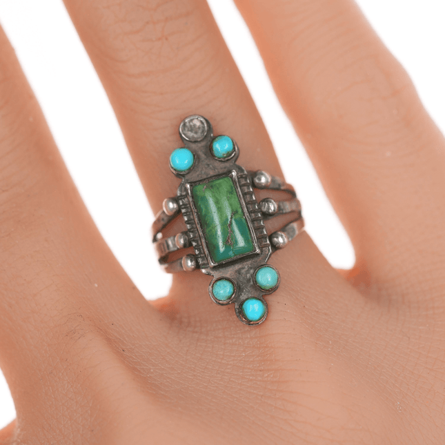 sz5.5 20's - 30's Zuni Whirling log silver and turquoise ring - Estate Fresh Austin