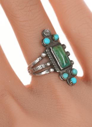 sz5.5 20's - 30's Zuni Whirling log silver and turquoise ring - Estate Fresh Austin