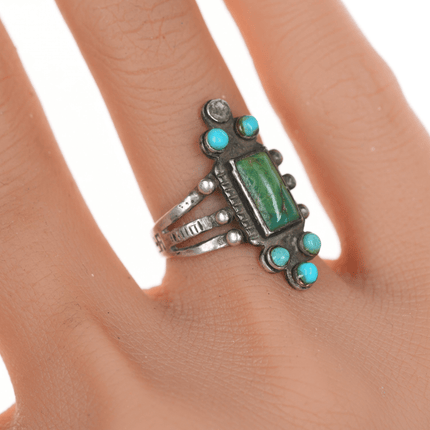 sz5.5 20's - 30's Zuni Whirling log silver and turquoise ring - Estate Fresh Austin