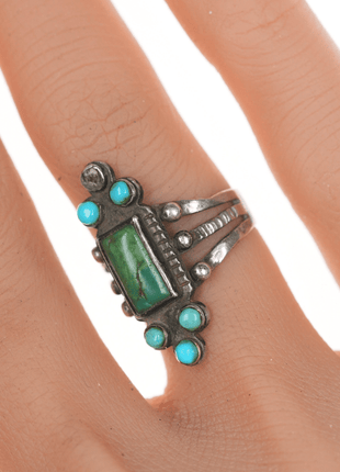 sz5.5 20's - 30's Zuni Whirling log silver and turquoise ring - Estate Fresh Austin