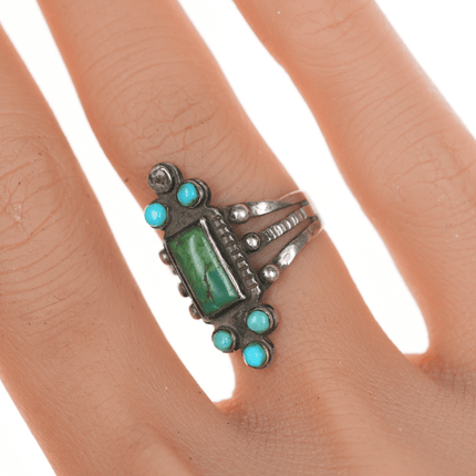 sz5.5 20's - 30's Zuni Whirling log silver and turquoise ring - Estate Fresh Austin