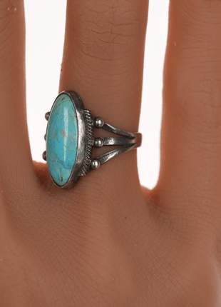 Sz5.5 c1930's Navajo silver ring with oval turquoise - Estate Fresh Austin