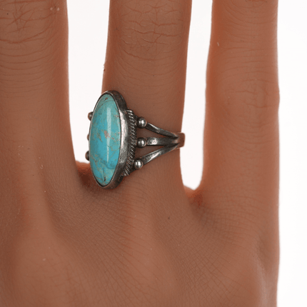 Sz5.5 c1930's Navajo silver ring with oval turquoise - Estate Fresh Austin