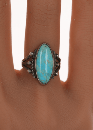 Sz5.5 c1930's Navajo silver ring with oval turquoise - Estate Fresh Austin