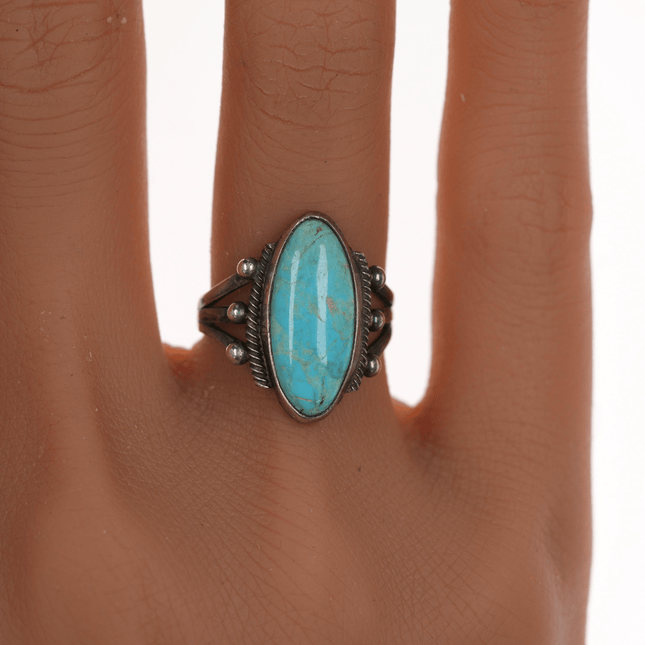 Sz5.5 c1930's Navajo silver ring with oval turquoise - Estate Fresh Austin