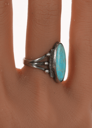 Sz5.5 c1930's Navajo silver ring with oval turquoise - Estate Fresh Austin