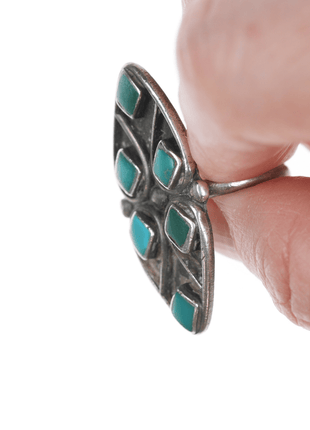 sz5.5 Zuni silver and turquoise flush inlay long ring - Estate Fresh Austin