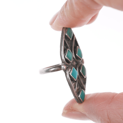 sz5.5 Zuni silver and turquoise flush inlay long ring - Estate Fresh Austin