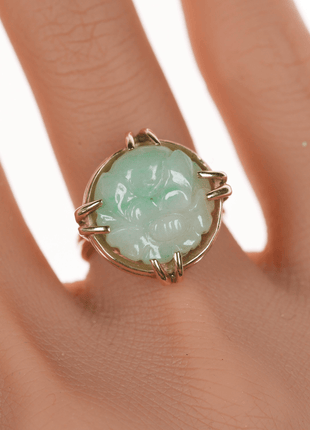 sz5.75 14k Ming's of Hawaii carved Jadeite ring - Estate Fresh Austin