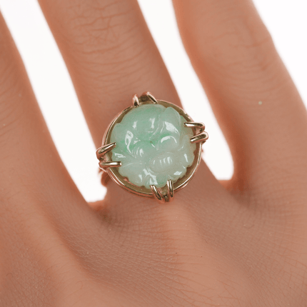 sz5.75 14k Ming's of Hawaii carved Jadeite ring - Estate Fresh Austin