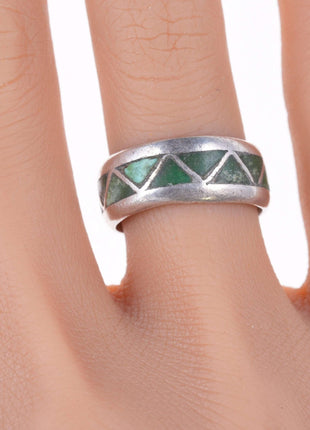 sz5.75 1940's - 50's Zuni silver Channel inlay turquoise band ring - Estate Fresh Austin