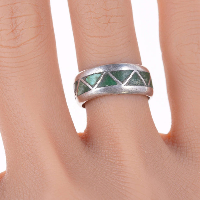 sz5.75 1940's - 50's Zuni silver Channel inlay turquoise band ring - Estate Fresh Austin