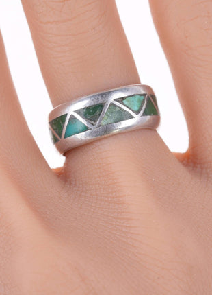 sz5.75 1940's - 50's Zuni silver Channel inlay turquoise band ring - Estate Fresh Austin