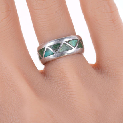 sz5.75 1940's - 50's Zuni silver Channel inlay turquoise band ring - Estate Fresh Austin