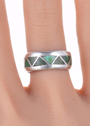 sz5.75 1940's - 50's Zuni silver Channel inlay turquoise band ring - Estate Fresh Austin