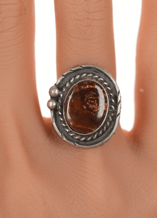 sz5.75 60's - 70's Navajo Fire Agate silver ring - Estate Fresh Austin