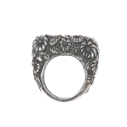 sz5.75 Dian Malouf sterling floral repousse ring - Estate Fresh Austin