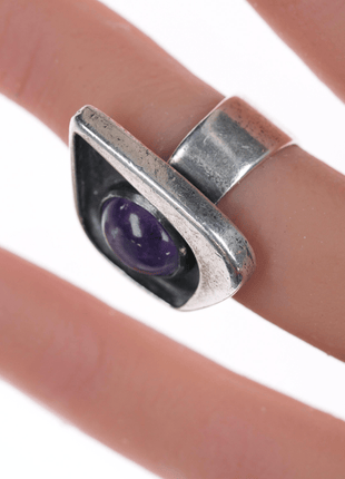 sz5.75 Ed Wiener (1918 - 1991) New York Modernist sterling and amethyst ring - Estate Fresh Austin