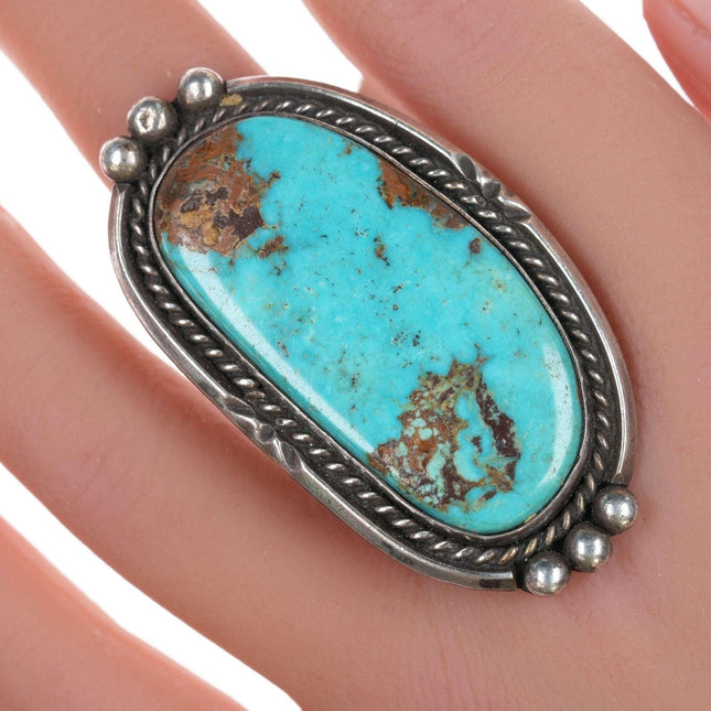 sz5.75 Navajo Silver and turquoise long ring - Estate Fresh Austin