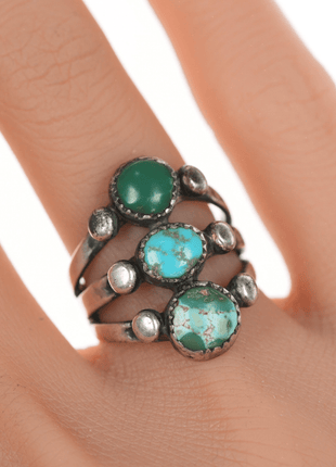 sz6 20's - 30's Navajo silver ring with 3 turquoise stones - Estate Fresh Austin