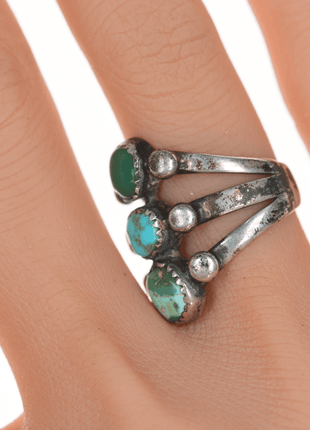 sz6 20's - 30's Navajo silver ring with 3 turquoise stones - Estate Fresh Austin