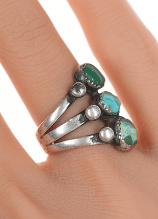 sz6 20's - 30's Navajo silver ring with 3 turquoise stones - Estate Fresh Austin