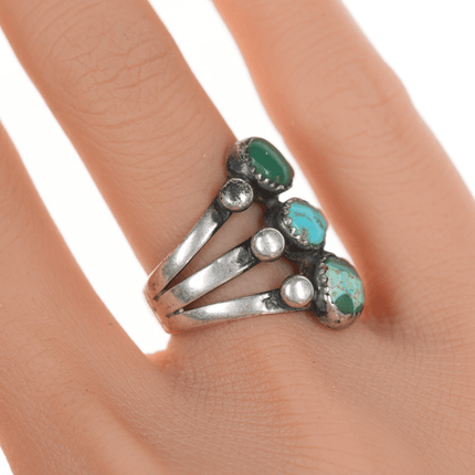 sz6 20's - 30's Navajo silver ring with 3 turquoise stones - Estate Fresh Austin