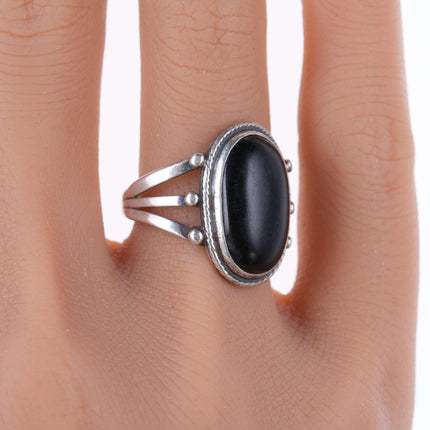 sz6 30's - 40's Native American silver and onyx ring - Estate Fresh Austin