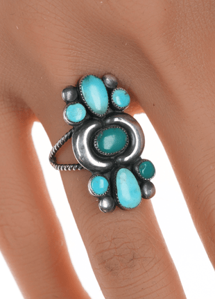 sz6 40's - 50's Navajo silver, Gem Silica, and High grade turquoise ring - Estate Fresh Austin