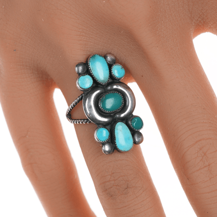 sz6 40's - 50's Navajo silver, Gem Silica, and High grade turquoise ring - Estate Fresh Austin