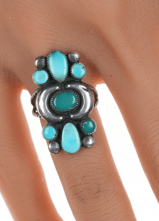 sz6 40's - 50's Navajo silver, Gem Silica, and High grade turquoise ring - Estate Fresh Austin