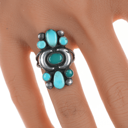 sz6 40's - 50's Navajo silver, Gem Silica, and High grade turquoise ring - Estate Fresh Austin