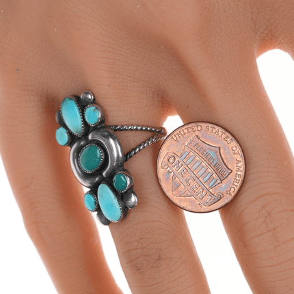 sz6 40's - 50's Navajo silver, Gem Silica, and High grade turquoise ring - Estate Fresh Austin