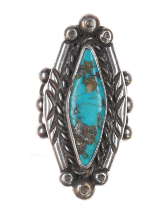 sz6 50's - 60's Curley Navajo silver and pyrite turquoise ring - Estate Fresh Austin