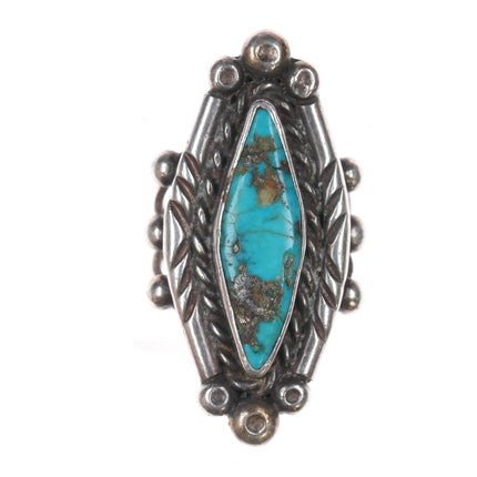 sz6 50's - 60's Curley Navajo silver and pyrite turquoise ring - Estate Fresh Austin