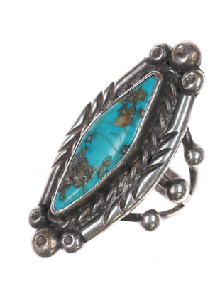 sz6 50's - 60's Curley Navajo silver and pyrite turquoise ring - Estate Fresh Austin