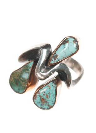 Sz6 Barbaros Yasar Bora Sterling turquoise freeform ring - Estate Fresh Austin