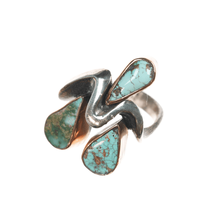 Sz6 Barbaros Yasar Bora Sterling turquoise freeform ring - Estate Fresh Austin