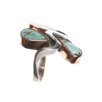 Sz6 Barbaros Yasar Bora Sterling turquoise freeform ring - Estate Fresh Austin