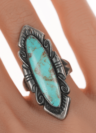 sz6 Bell Trading Post Long silver and turquoise ring - Estate Fresh Austin