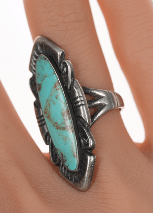 sz6 Bell Trading Post Long silver and turquoise ring - Estate Fresh Austin