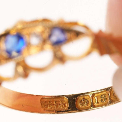 Sz6 c1864 18k gold Sapphire/diamond antique ring - Estate Fresh Austin