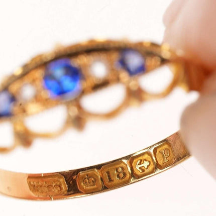 Sz6 c1864 18k gold Sapphire/diamond antique ring - Estate Fresh Austin